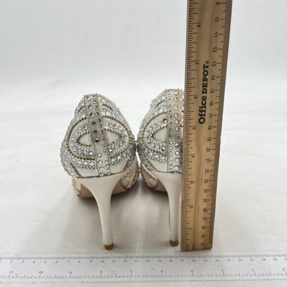 XYD Silver Women Pointy Toe Crystal Studded Bridal Pumps High Heel - Picture 4 of 7